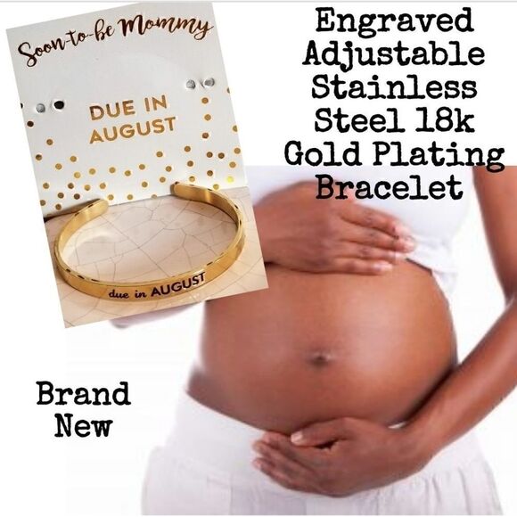 AUGUST Baby Soon To Be Mommy Due In Engraved Bracelet NEW - Picture 1 of 7